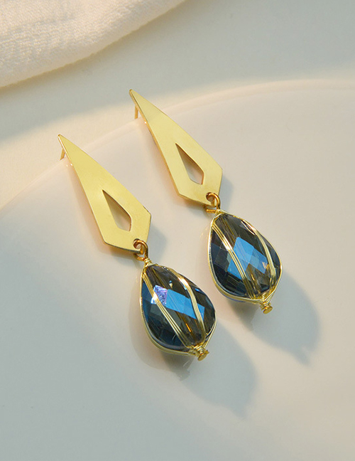 Fashion Gold Color Blue Stone Titanium Steel Drop Earrings