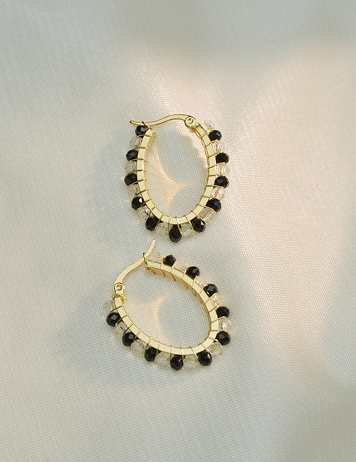 Fashion Black And White Titanium Steel Oval Rice Bead Earrings