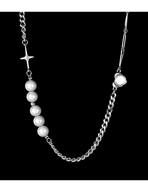 Fashion Silver Color Four-pointed Star Pearl Necklace