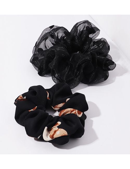 Fashion Black Chiffon Pleated Printed Hair Tie 2pcs