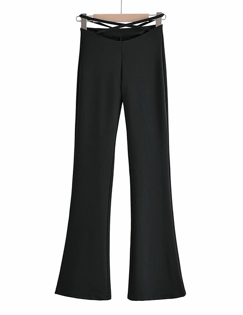 Fashion Black Straight-leg Flared Trousers With Solid Color Tie