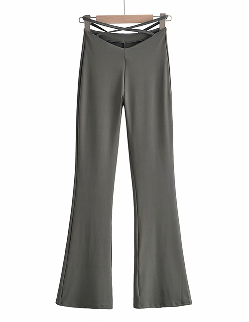 Fashion Dark Gray Straight-leg Flared Trousers With Solid Color Tie