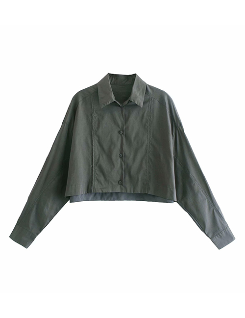 Fashion Armygreen Solid Color Short Lapel Single-breasted Top