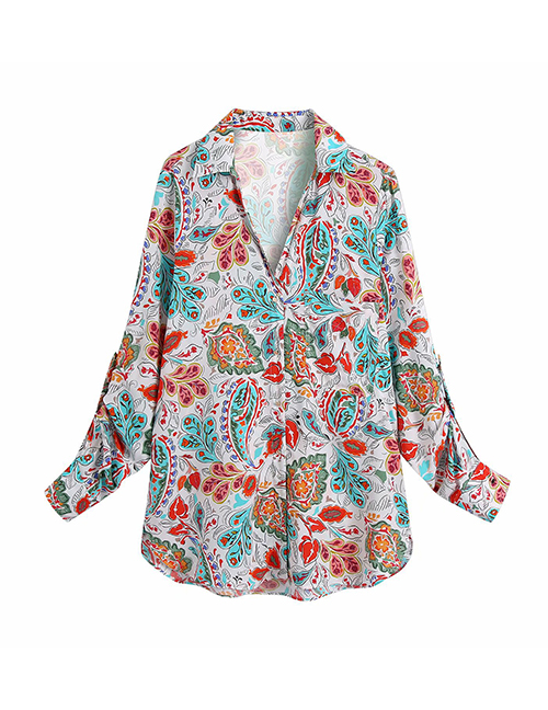 Fashion Color Flower Print Single-breasted Shirt