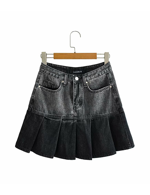 Fashion Black-gray Gradient Brushed Washed Gradient Denim Skirt