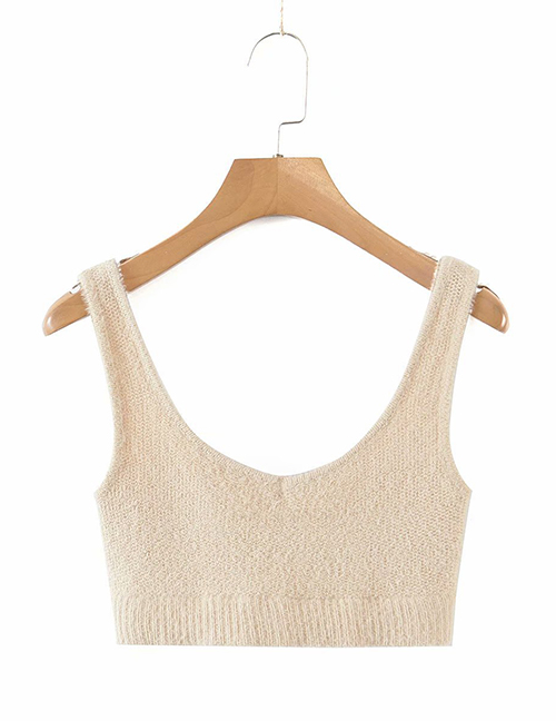 Fashion Beige Solid Color Knitted Camisole