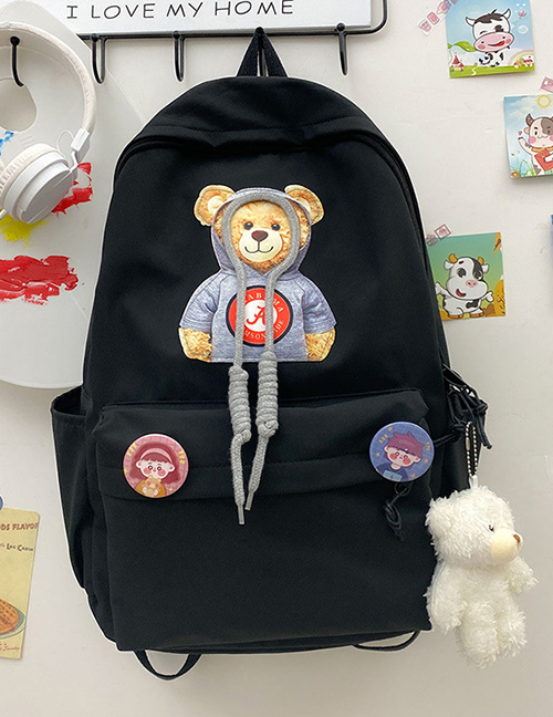 Fashion Black Bear Printed Three-dimensional Lanyard Badge Double Backpack