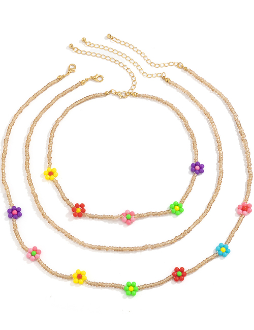 Fashion Section One Color 2222 Flower Rice Bead Chain Necklace
