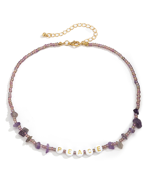 Fashion Four Purple 4165 Rice Beads Geometric Letter Necklace