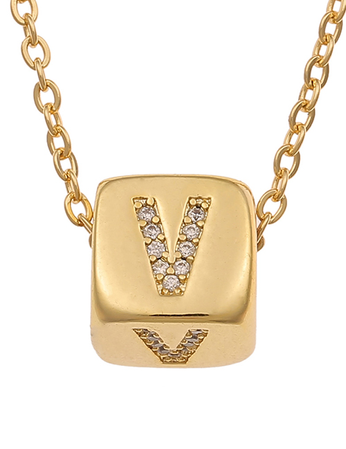 Fashion V Copper Micro-inlaid Zirconium Geometric Shape English Alphabet Necklace