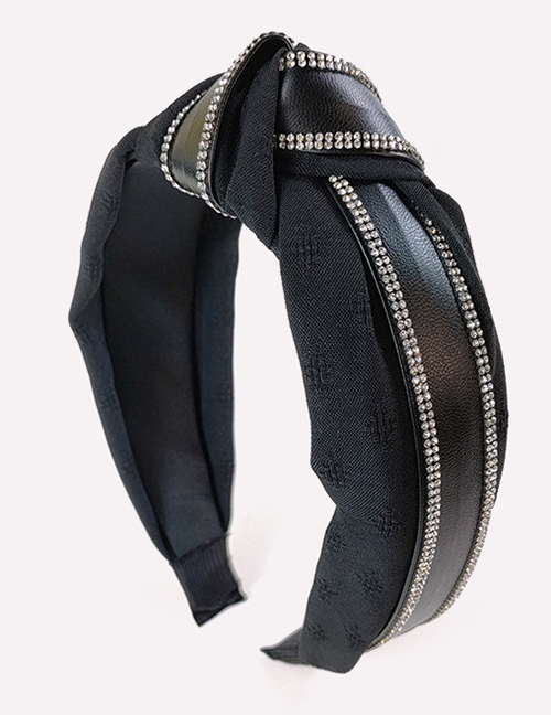 Fashion Black+black Fabric Wide-sided Knotted Leather Headband