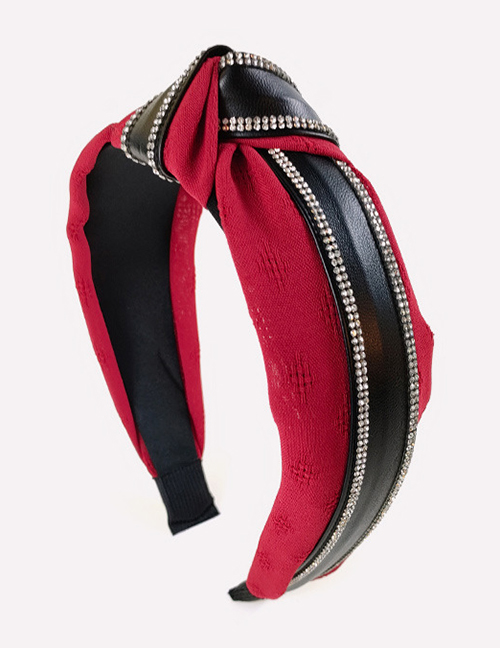 Fashion Red+black Fabric Wide-sided Knotted Leather Headband