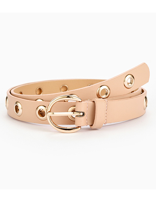 Fashion Pink Full Hole Belt Round Buckle Thin Belt