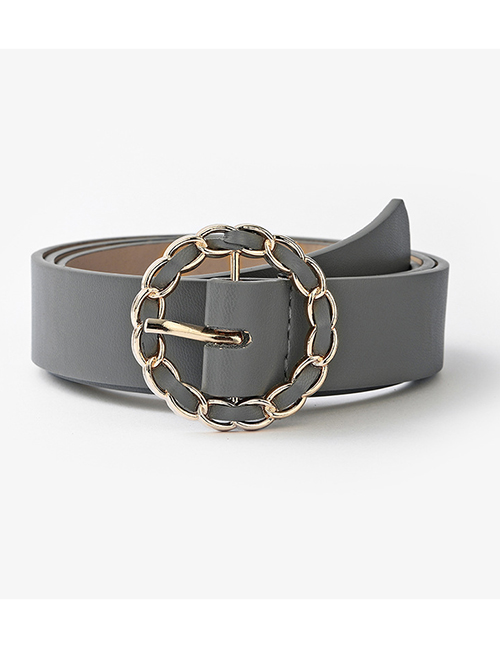 Fashion Gray Metal Round Buckle Belt