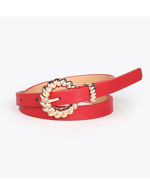 Fashion Red Thin Belt With Metal Twist Buckle