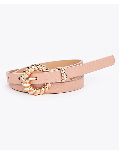 Fashion Pink Thin Belt With Metal Twist Buckle