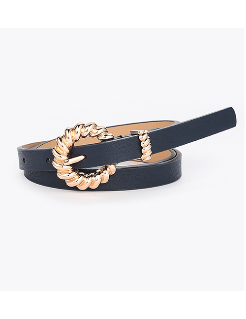 Fashion Navy Thin Belt With Metal Twist Buckle