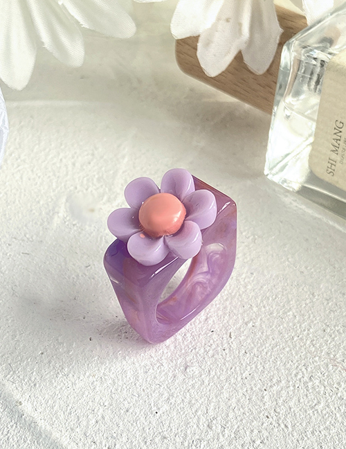 Fashion Purple Flower Resin Ring