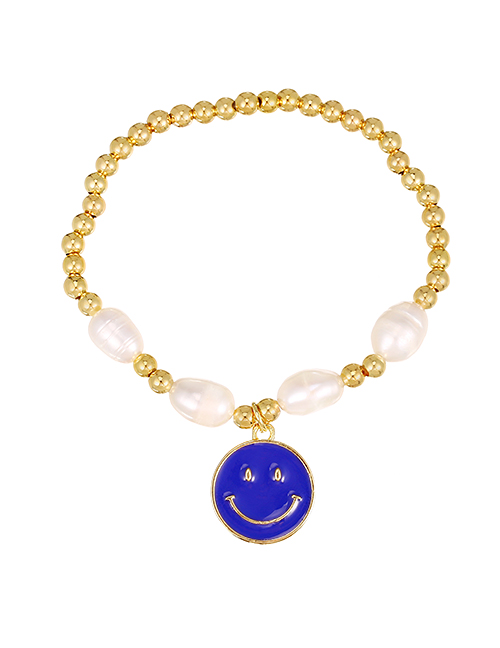 Fashion Navy Blue Copper Drop Oil Pearl Smiley Face Beaded Bracelet