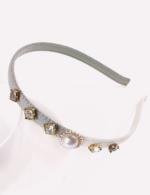 Fashion Gray+white Leather Stitching Pearl Headband