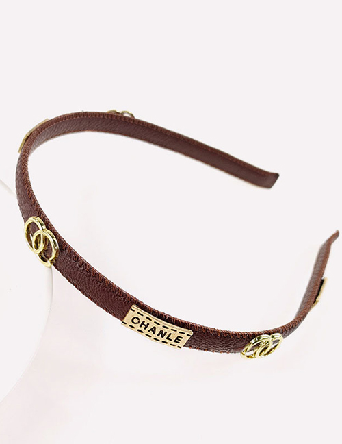 Fashion Brown Leather Letter Headband