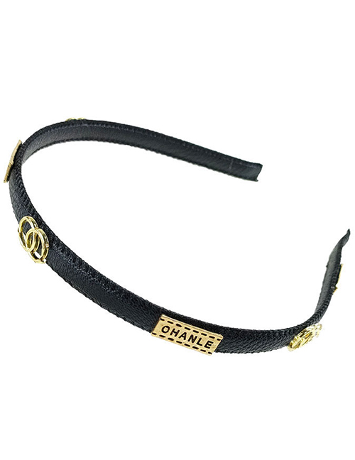 Fashion Black Leather Letter Headband