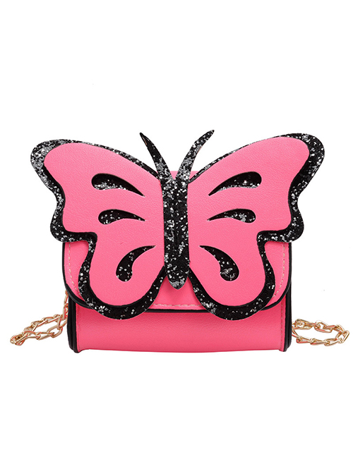Fashion Pink Children's Sequin Butterfly Chain Crossbody Bag