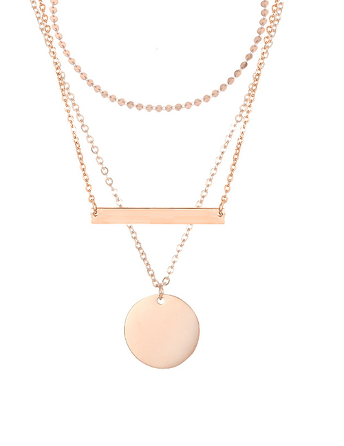 Fashion Rose Gold Stainless Steel Round Piece Multi-layer Necklace