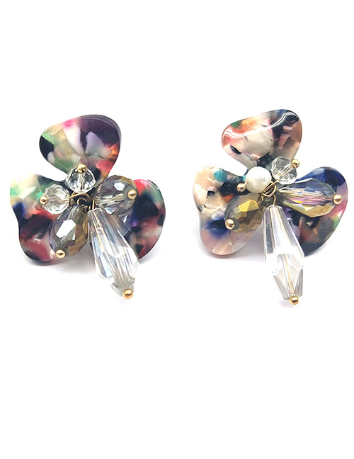 Fashion Color Mixing Plate Geometric Crystal Flower Earrings
