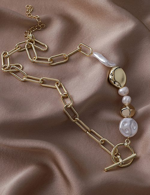 Fashion Gold Color Metal Pearl Ot Buckle Chain Necklace