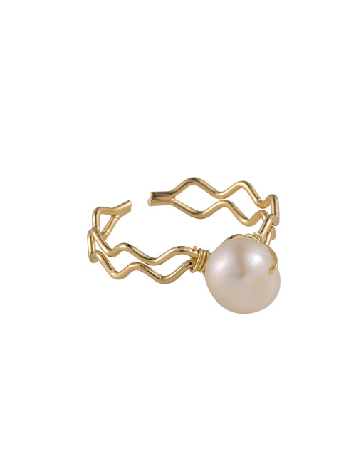 Fashion Gold Color Wrapped Double Wave Pearl Ring