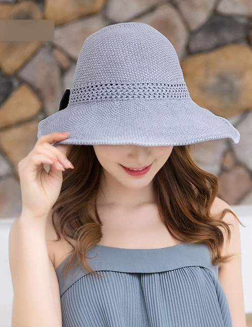 Fashion 【light Grey】 Straw Hat With Large Eaves And Bow