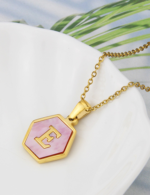 Fashion E Stainless Steel Hexagonal Pink Bottom 26 Letter Necklace