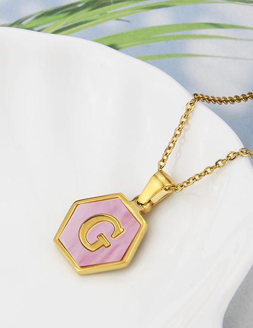 Fashion G Stainless Steel Hexagonal Pink Bottom 26 Letter Necklace