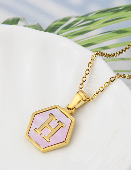 Fashion H Stainless Steel Hexagonal Pink Bottom 26 Letter Necklace