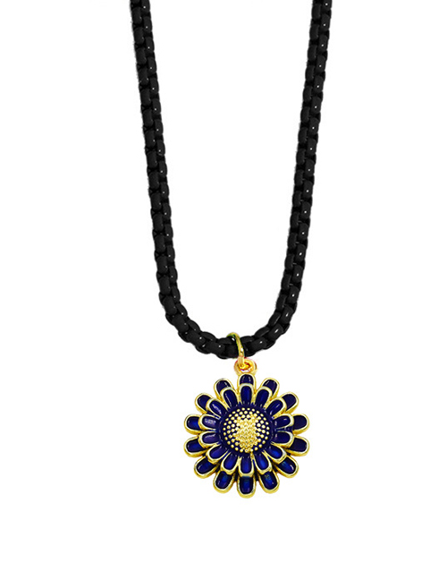 Fashion Black+black Oil Drop Double Daisy Flower Necklace
