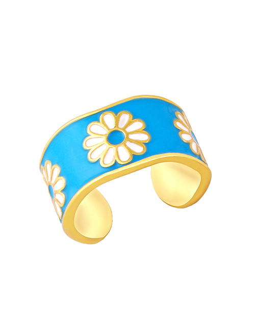 Fashion Sky Blue Dripping Daisy Open Ring