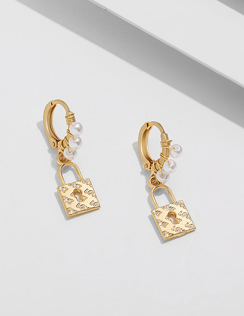 Fashion Golden Alloy Lock-shaped Pearl Wrap Earrings