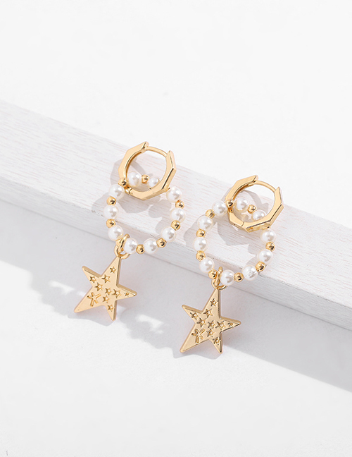 Fashion Golden Hollow Pearl Star Earrings