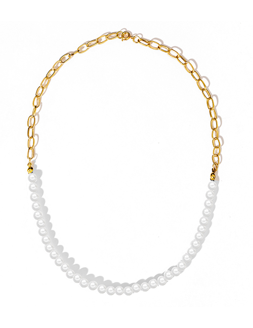 Fashion Gold Color Pearl Stitching Chain Necklace