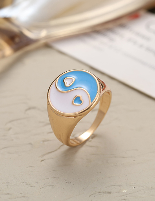 Fashion Blue Geometry Dripping Oil Tai Chi Ring