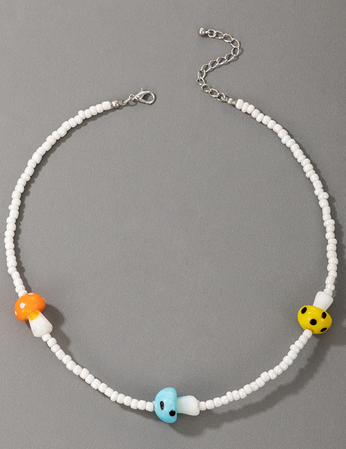 Fashion White Rice Beads Beaded Mushroom Necklace