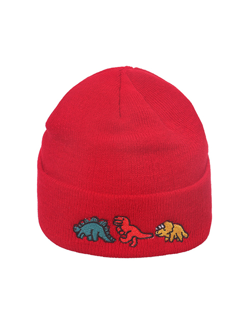 Fashion Red Dinosaur Sleeve Embroidery Dinosaur Knitted Hat