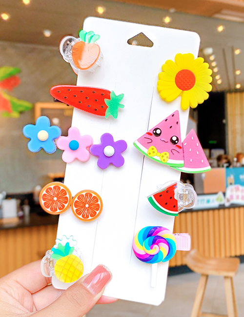 Fashion 24# Colorful 9-piece Set Children's Fruit And Flower Hairpin