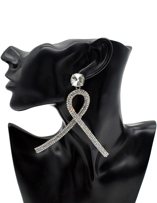 Fashion Silver Cross Geometric Earrings With Diamonds