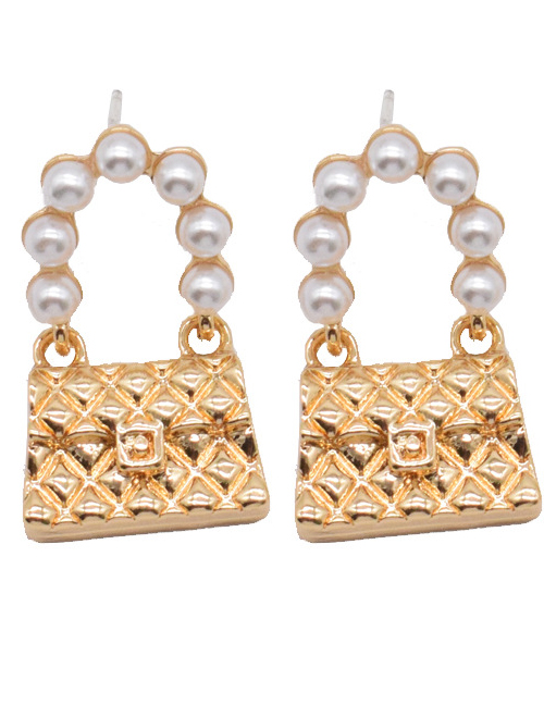 Fashion Golden Metal Pearl Square Earrings