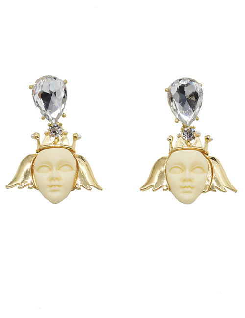 Fashion Golden Metal Crystal Face Earrings