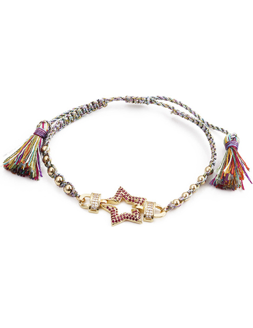 Fashion Color Copper Plated Five-pointed Star Beaded Tassel Bracelet