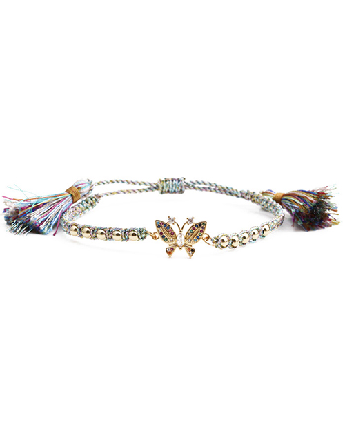Fashion Color Copper Bead Butterfly Tassel Bracelet