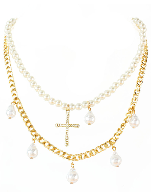 Fashion Golden Alloy Cross Multilayer Chain Necklace